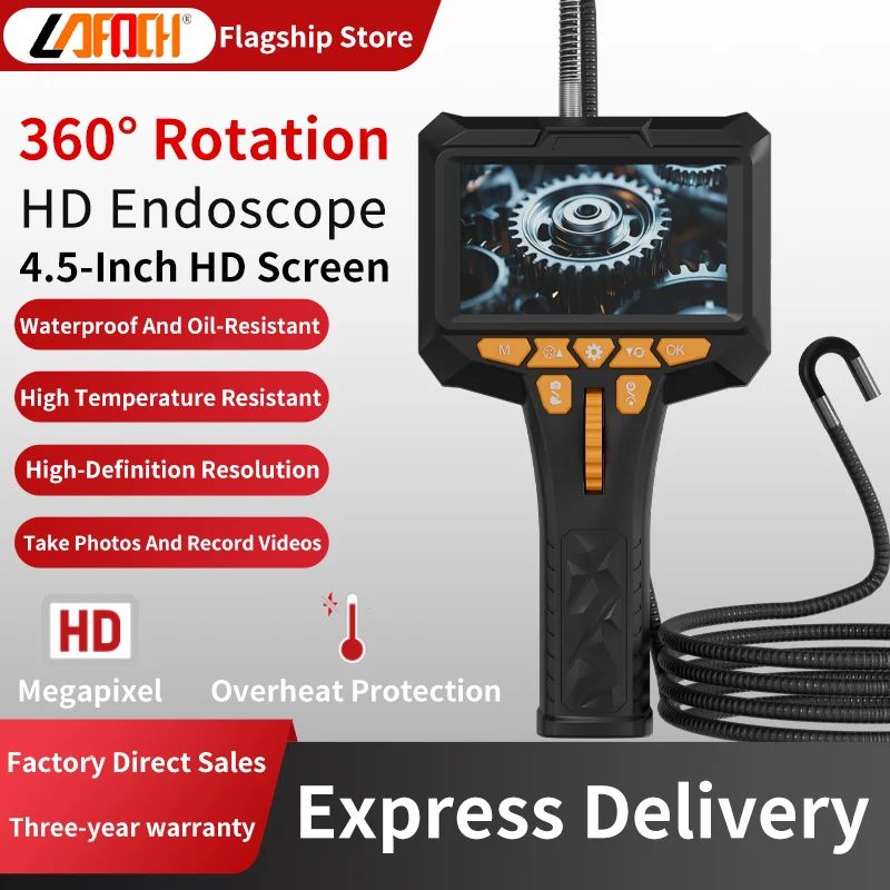

360 Articulating Borescope 1080P 6.0mm 4.5inch LCD Monitor Industrial Inspection Camera With 2 Way Articulation For Automotive