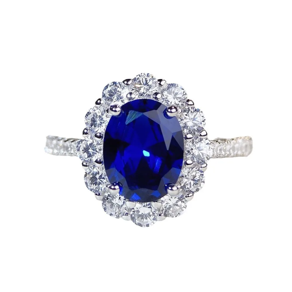 PANSYSEN Classic 925 Sterling Silver Oval Cut Blue Sapphire Citrine High Carbon Diamond Rings for Women Man Party Jewelry Gifts