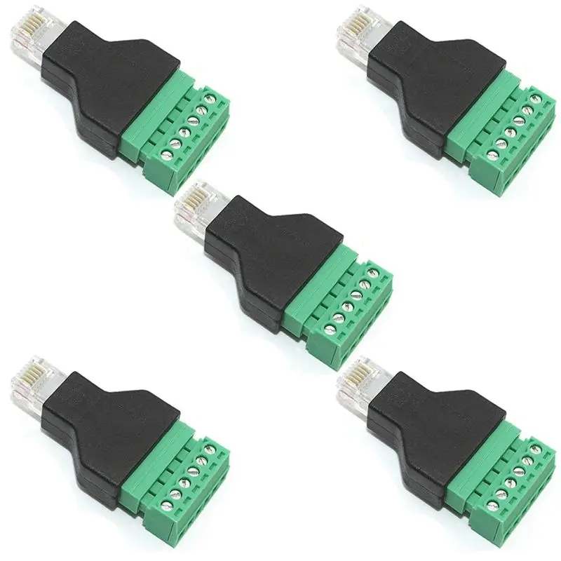5 Pcs RJ12 Male To 6 Pins Screw Terminal Block Adapter For Cat3 Handset Cable Extension, RJ12 6P6C Modular Connectors-AU47