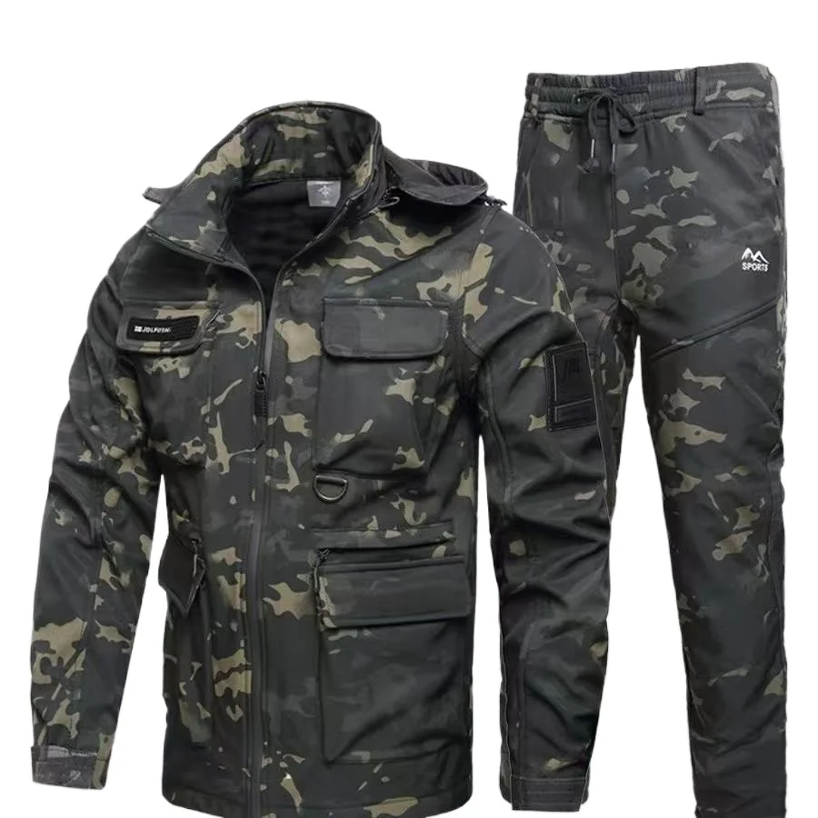 Hiking Jacket Uniform Wool Work Suit Winter Men's Waterproof Jacket Trousers Work Protective Clothing Warm Camouflage Outdoor