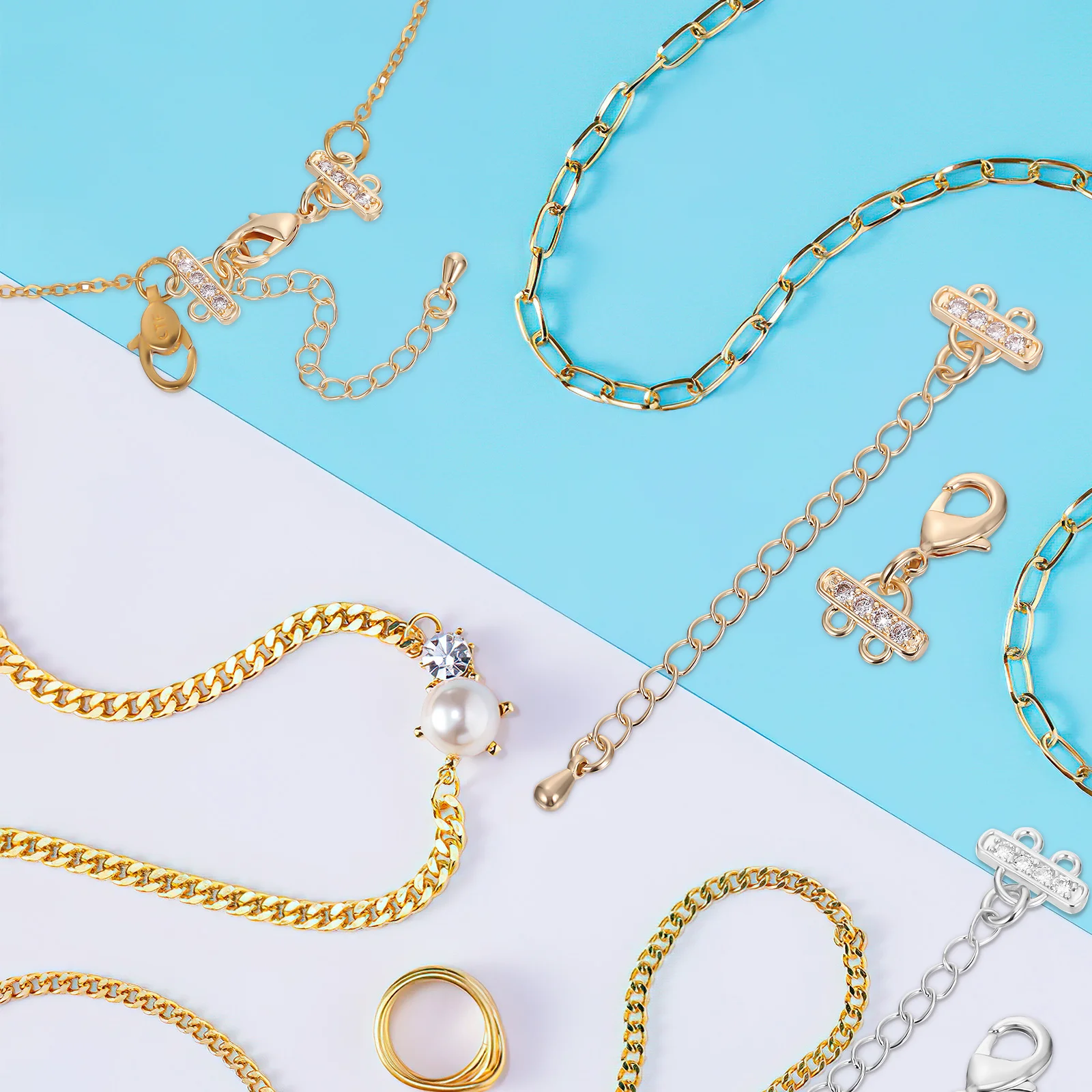 

10pcs Double Row Lobster Clasp Tail Chain For Jewelry Making Durable Copper Material Necklace Extender Set Diy Supply Cord Ends