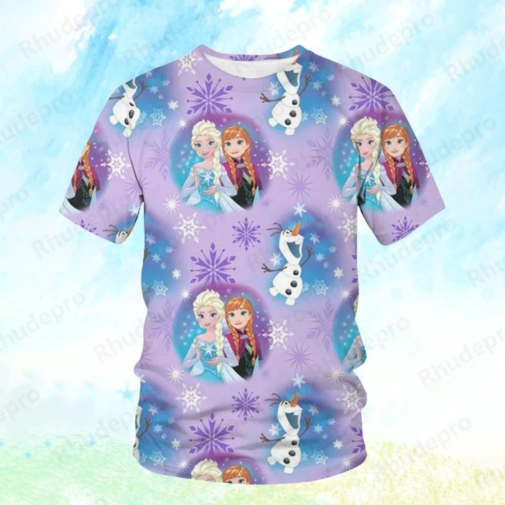 

Disney Princess Elsa Frozen Cartoon Print T-shirts unisex Clothing Summer Casual Short Sleeve Cool Harajuku Streetwear Tops Tee