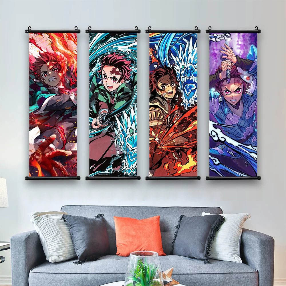 Demon Slayer Kamado Tanjirou Scroll Canvas Wall Hanging Painting Home Decor Anime Poster Wall Art Room Decoration