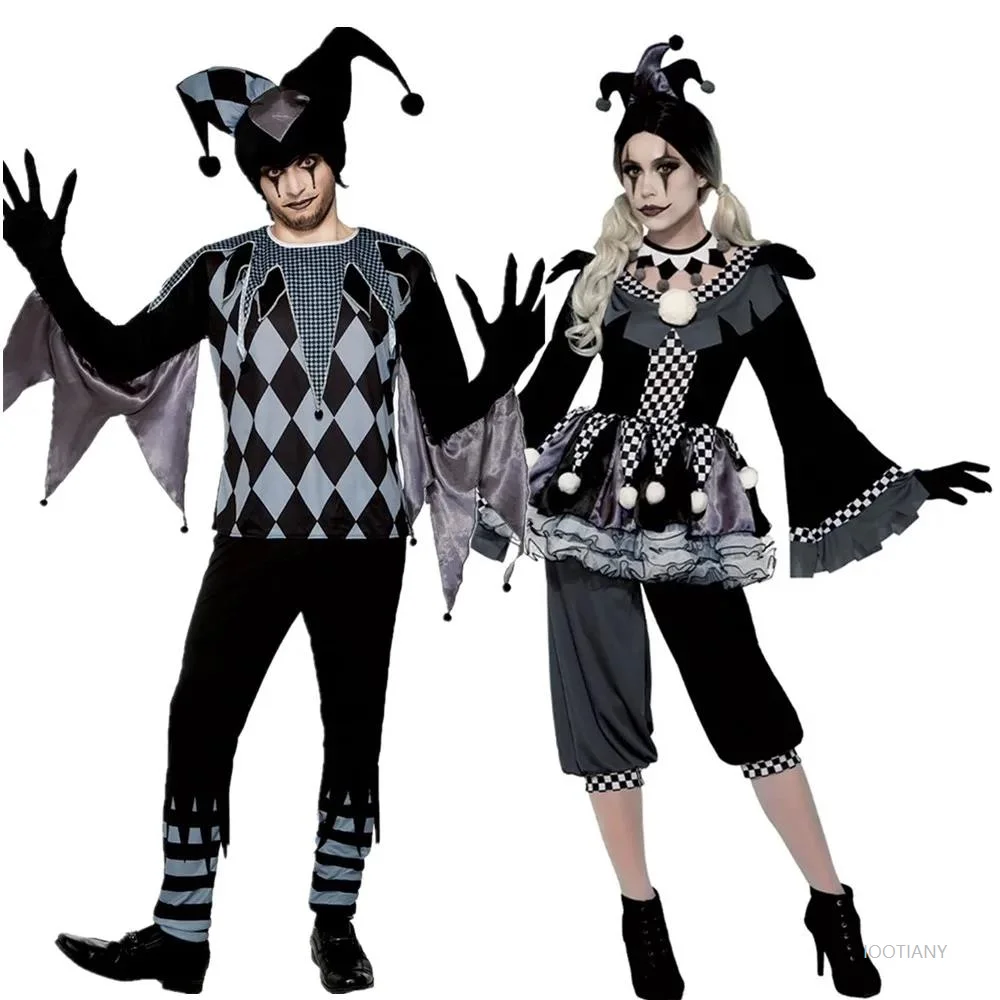 

Halloween Purim Carnival Party Evil Monster Ghost Black and White Clown Couple Role Playing Costume Set Masquerade Funny Circus