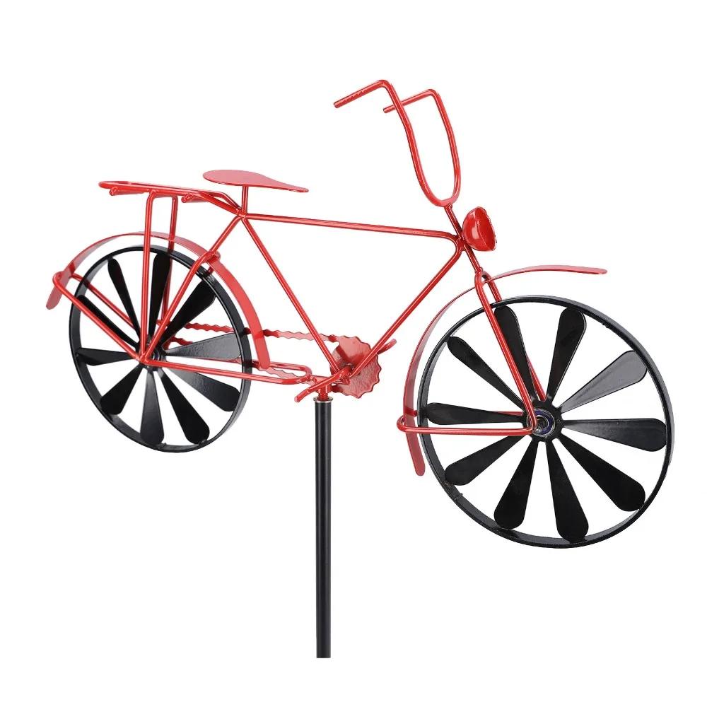 3pcs Iron Wind Spinner Decoration Vintage Red Bicycle Wind Spinner Windmill Structure Garden Stake Wind Sculpture Ornament