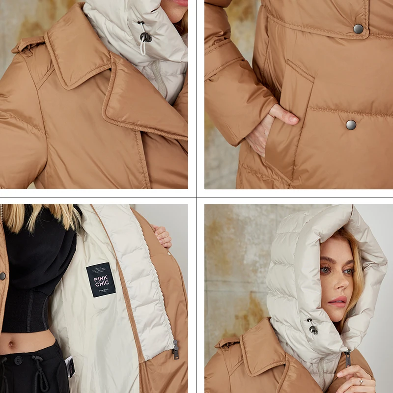PINK CHIC 2023 Winter Coat Women Down Jackets Fashion Classic Warm Hooded Long Women\'s Fake Two-garment Parka Female W8265