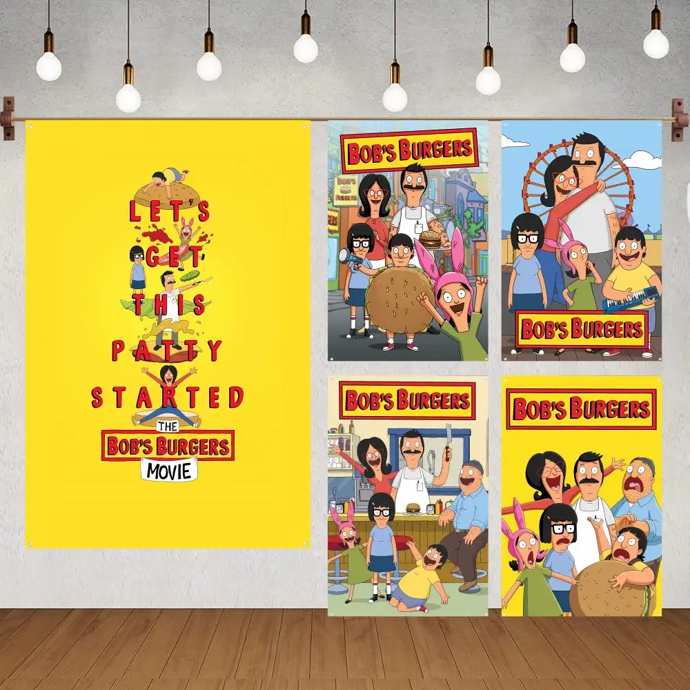 Happy Cozy Fashion B-Bob'S Burgers Flags Flags for indoor decoration with no edging and four corner rings for easy hanging