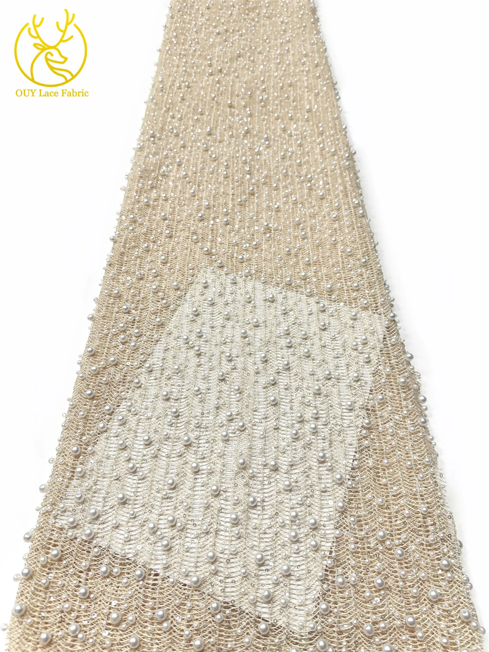 Neues Design Afrikanischer Großer Perlen-Spitzenstoff 2026 Nigerianischer Perlen-Pailletten-Spitzenstoff für Abendkleider Nähen 5 Yards – Detail 15