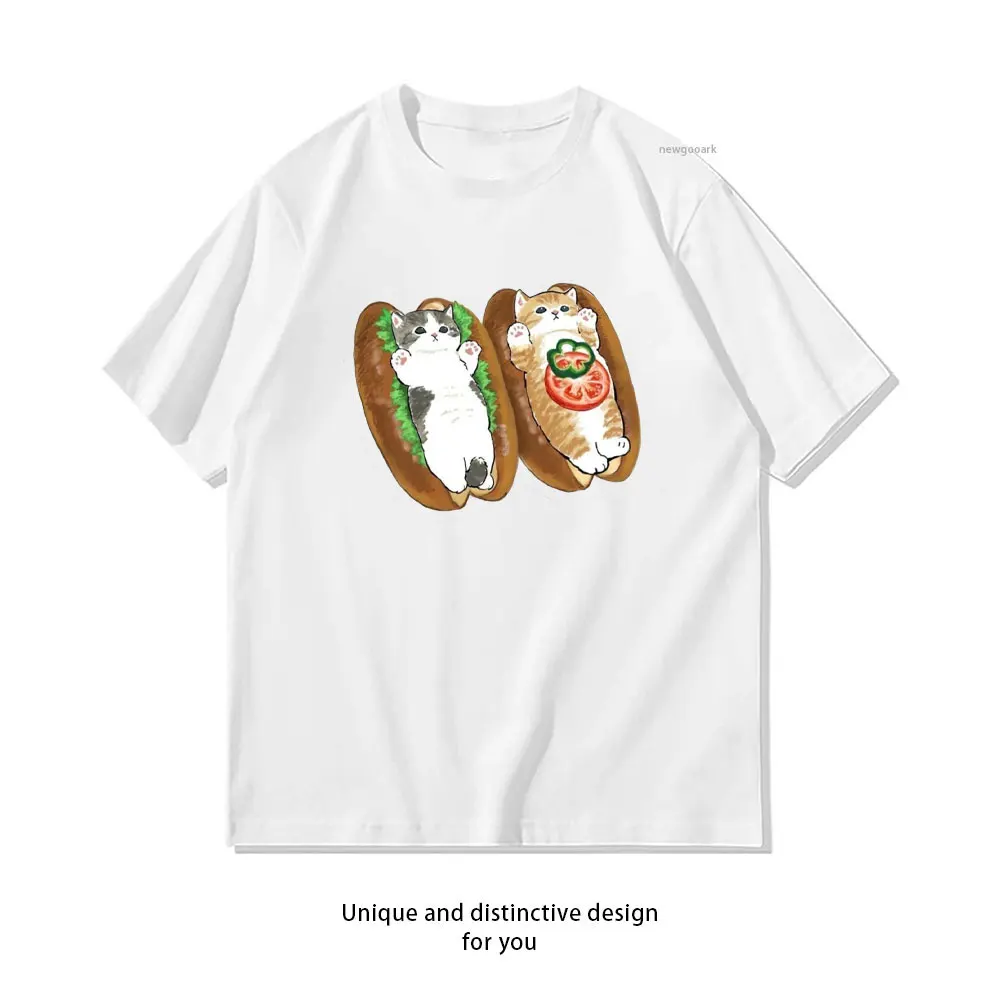 

kawaii Mofusand Sandwich Cat Duo T-Shirt woman man Casual cotton graphic t shirts Creative streetwear Classic O-neck shirt