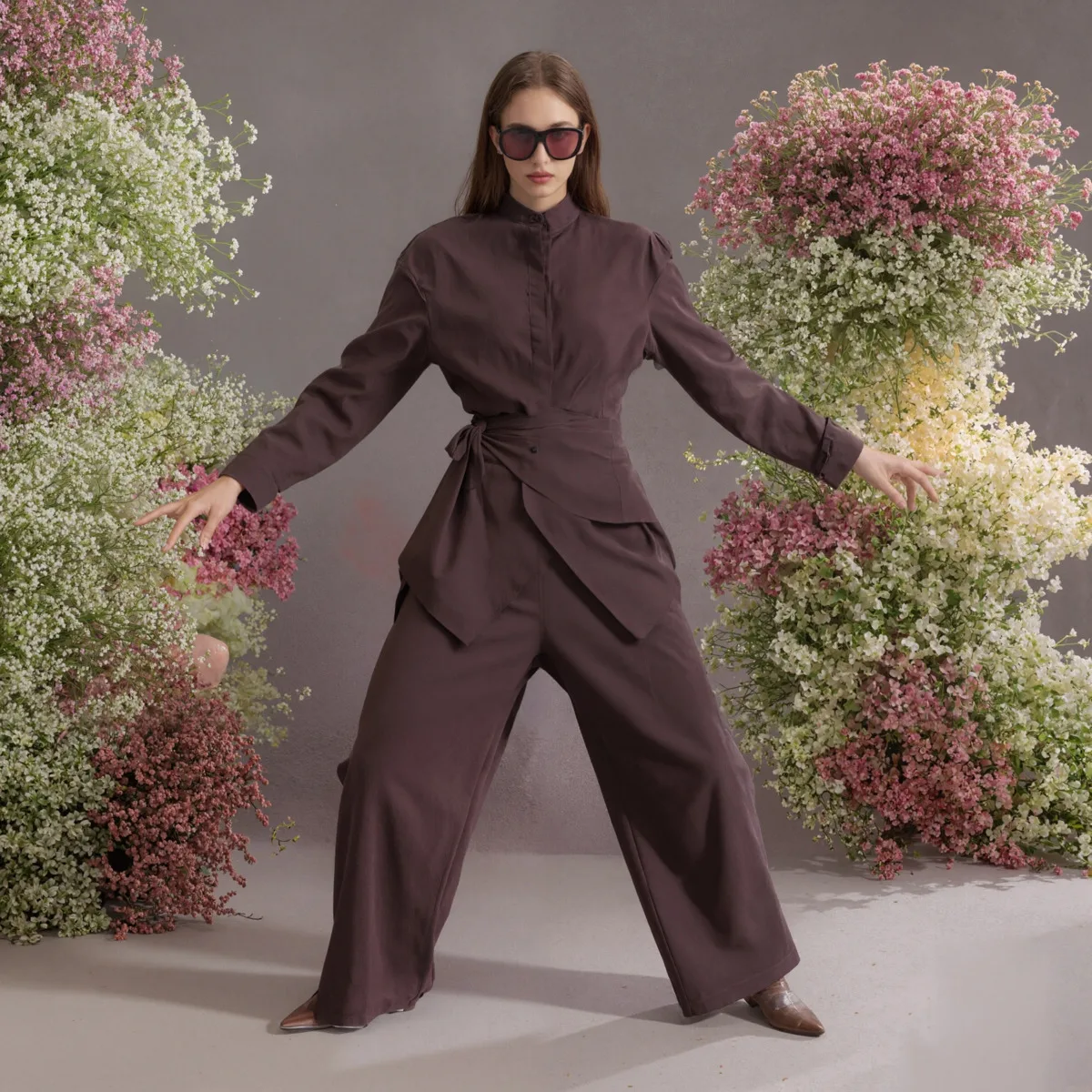 CiCi 2025 مجموعة ملابس النوم المستدامة الجديدة للنساء رابطة عنق مستديرة الخصر السراويل المستقيمة المشتركة ملابس مكتب الحد الأدنى #3