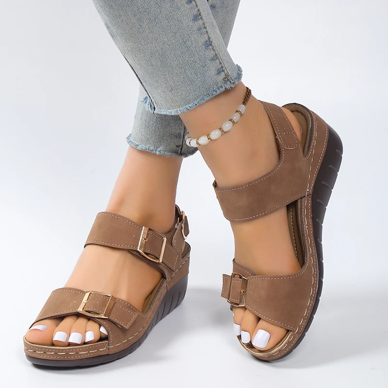 2026 New Open Toe Fashion Women Sandals Summer Soft Sexy Wedge Sandals Buckle Orthopedic Shoes Footwear Female Zapatos De Mujer