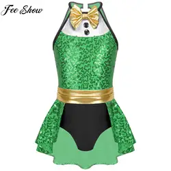 Ragazze Halloween Christmas Circus Magician Cosplay tuta Dress paillettes Bowknot body Theme Party Carnival Stage Show Costume