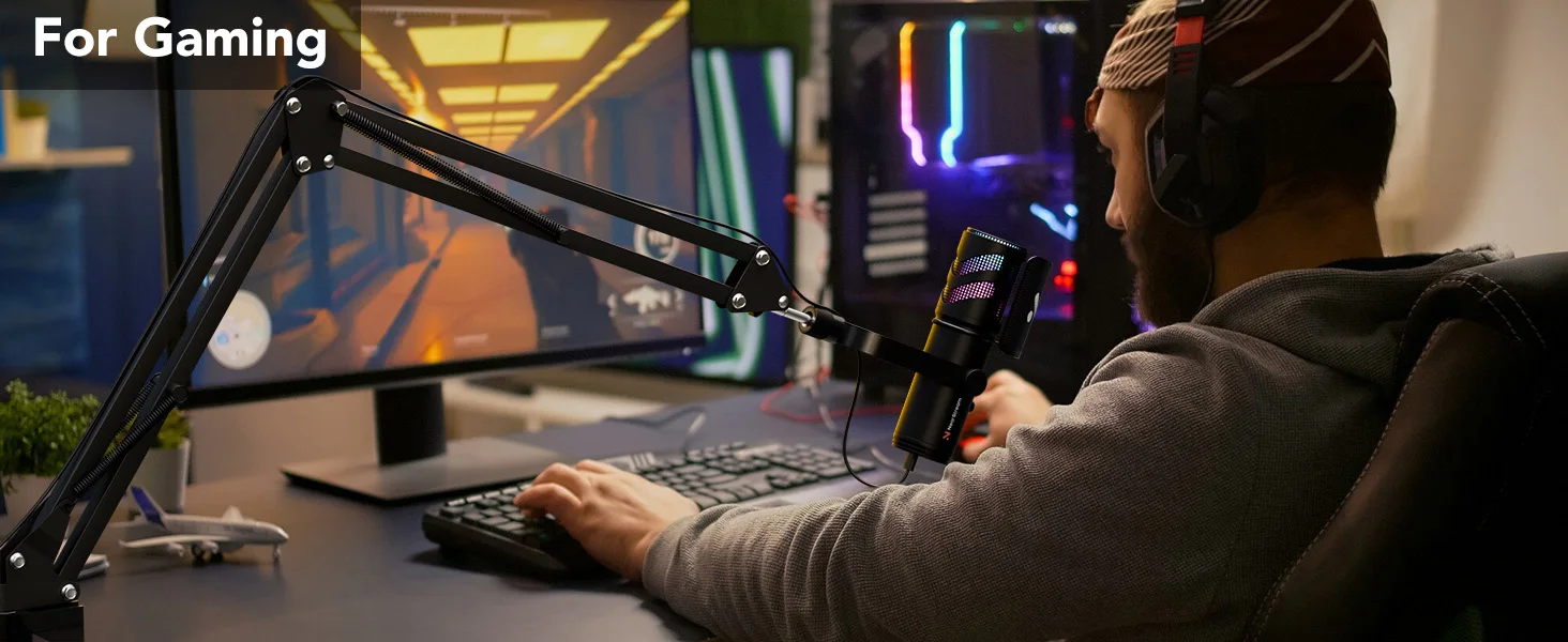 NearStream USB/XLR-Kondensator-Mikro-Gaming-Mikrofon mit 8 RGB-Modi, Beleuchtung, Auslegerarm für Streaming auf PC/PS5, Gamer-Mikrofon – Detail 12