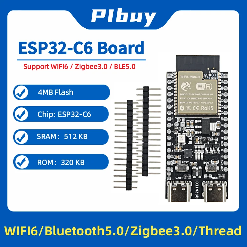 ESP32-C6 N4 Core Board ESP32-C6-DevKitC-1 4MB Flash WIFI6 BLE Zigbee Consumption Compatible ESP32-WROOM Series Module