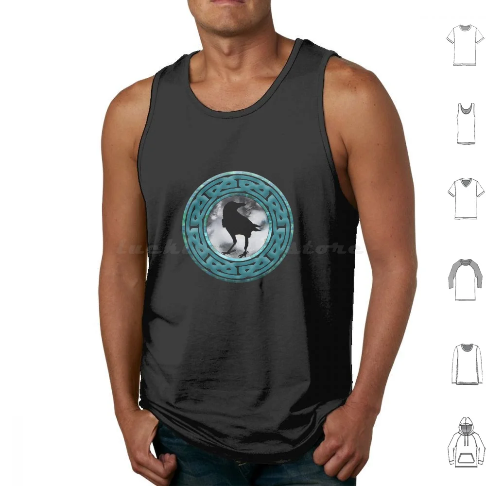 Crow Tank Tops Print Cotton Art Crow Crow Bird Knotwork Raven The Morrigan Irish Mythology Badbh Macha Nemain Watchful