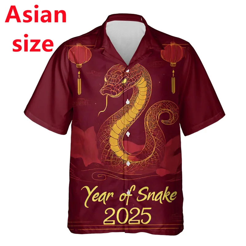 Year Of Snake 2025 3D Printed Shirts For Men Chinese New Year Beach Shirt Funny Gifts Short Sleeve Button Clothing Unisex Tops