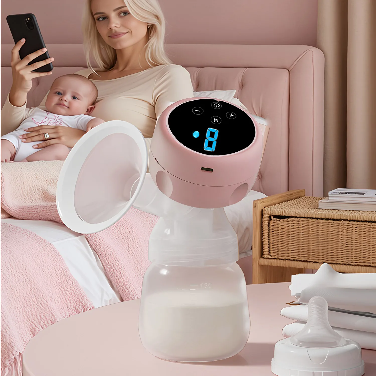 Electric Breast Pump Portable Baby Nipple Bottle Smart Integrated Suction Breast Pump Milk Postpartum Handheld Breast Pump