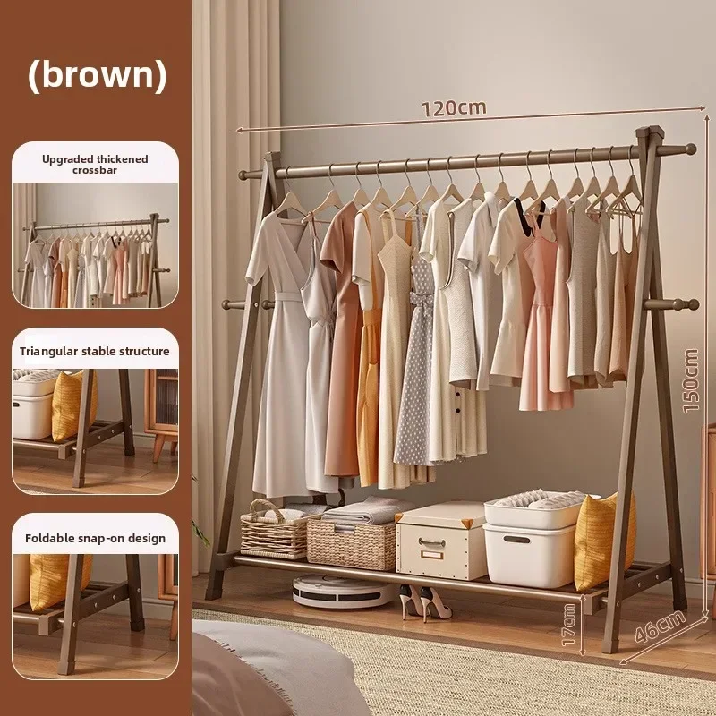 Solid Wood Coat Rack Household Hanger Floor-to-ceiling Bedroom Balcony Drying Clothes Storage Rack Hanging Bag Rack premium