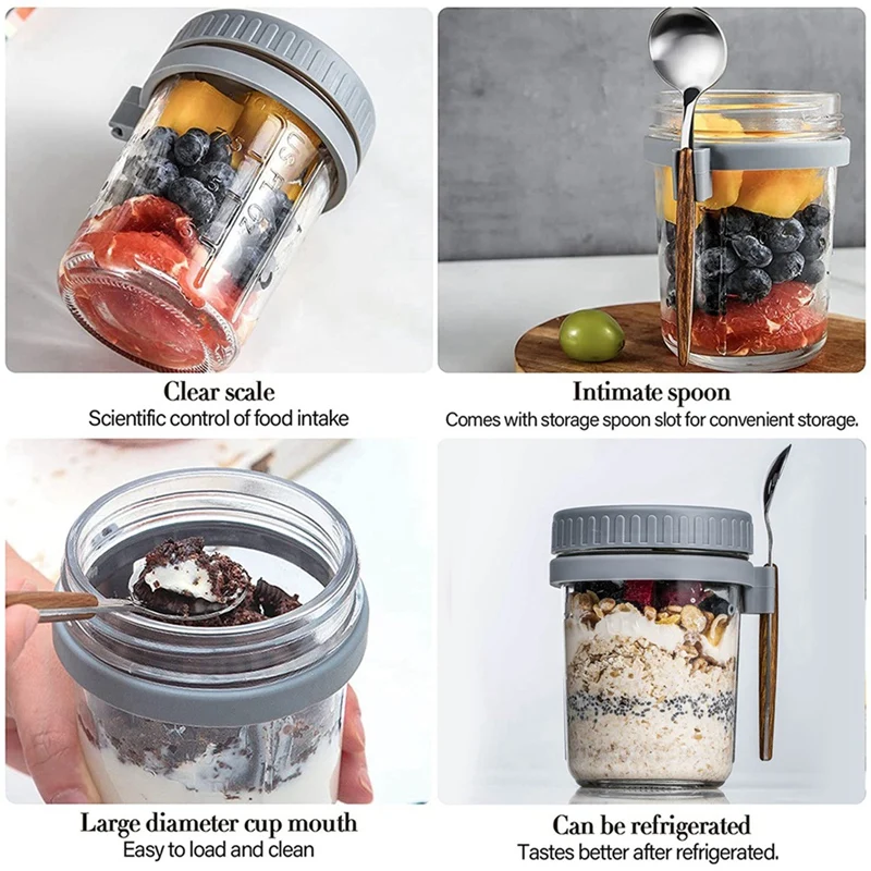 Breakfast Cup Container Airtight Oatmeal Jar With Cover And Spoon Portable Oatmeal Cup For Salads Cereal