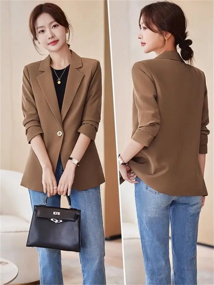 Fleur de cerisier couleur femmes décontracté Sle ort costume Jaet automne printemps saison Faionable Ele dame petite taille