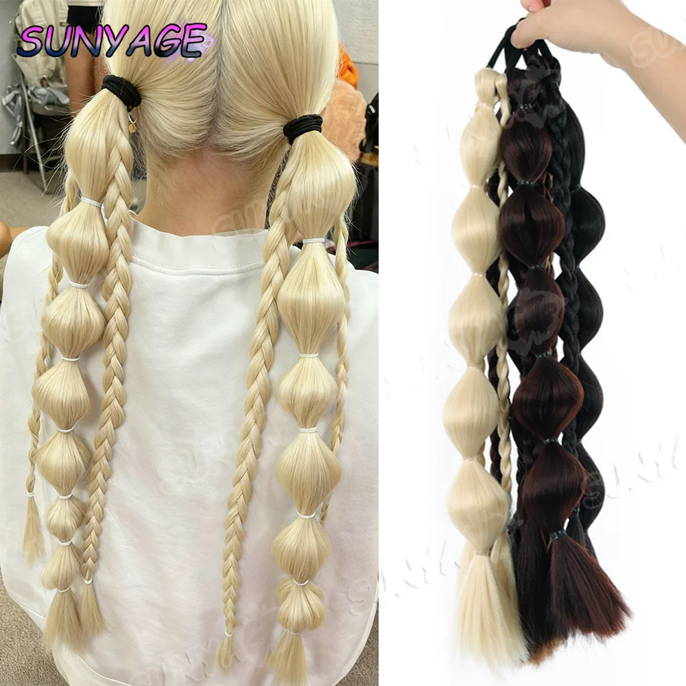 

SUNYAGE Children's wigs braids girls' natural new Chinese style lanterns bubble braids long braids synthetic wigs ponytails