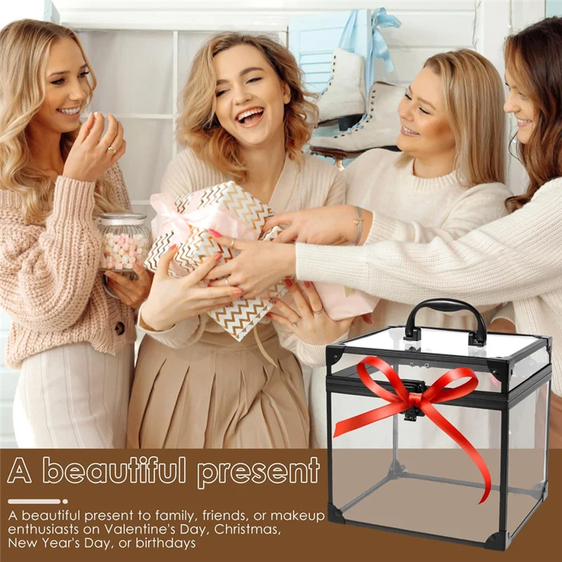 

AB42 - прозрачный футляр для макияжа, косметический органайзер, футляр с защелками и ручкой, большая вместительная коробка для инструментов для макияжа