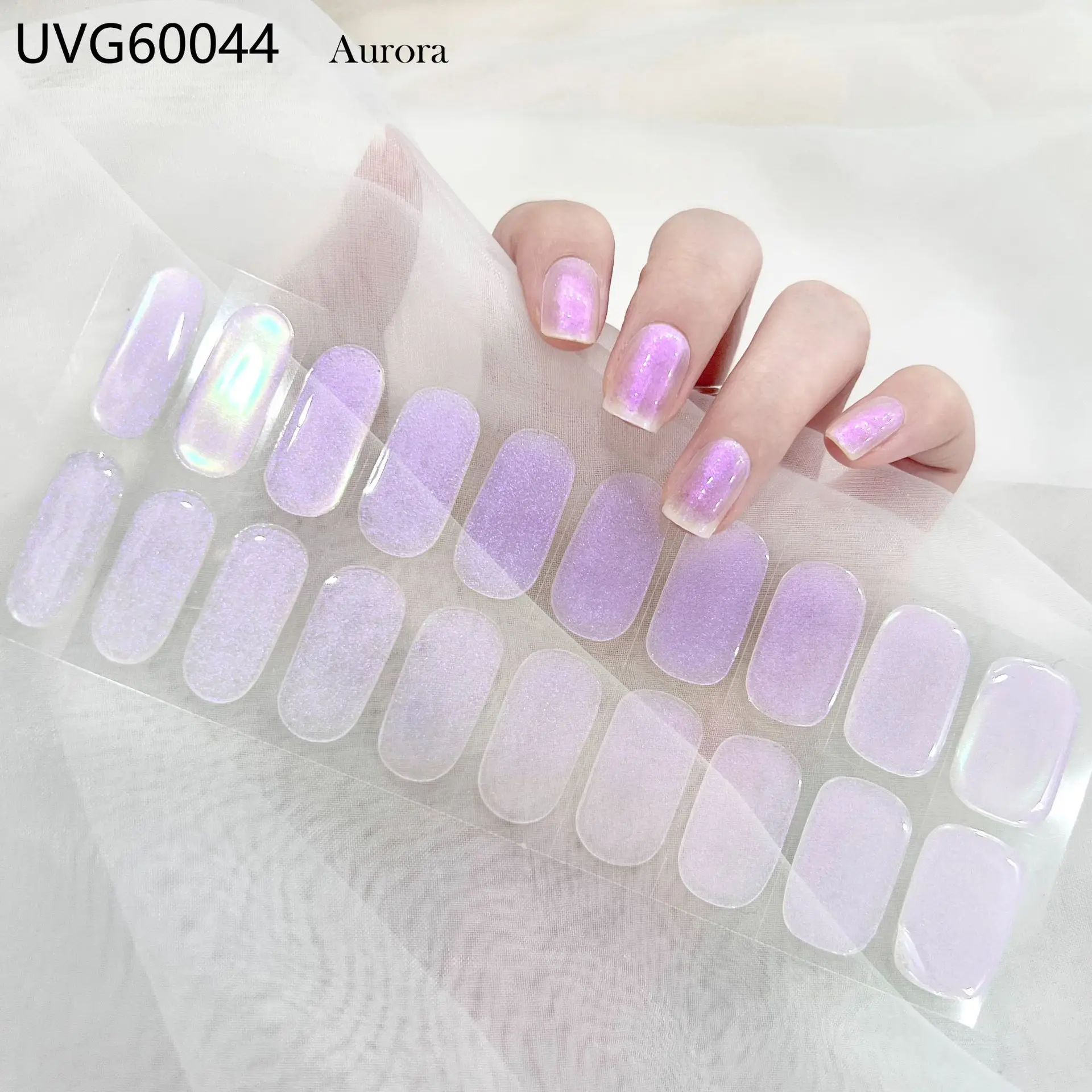 Pearl Lustre Rosa Glitter Semi Cured Gel Nail Strip Sticker UVLED Lâmpada Cured Aurora Nail Gel Polish Wraps Full Cover Nail Decals