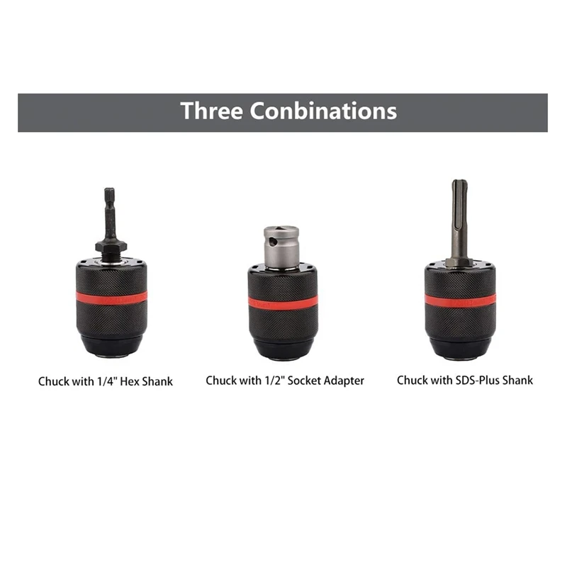 4 Piece 1/2-20UNF 1.5-13Mm Keyless Drill Chuck Hex Shank/SDS/Socket Square Female Adaptor Hardware Tool Drill Chuck Easy To Use