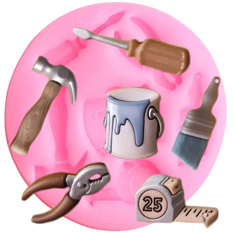 Hammer Brush Paint Bucket Screwdriver Silicone Molds Pliers Measuring Tape Fondant Cupcake Candy Chocolate Cake Decorating Tools