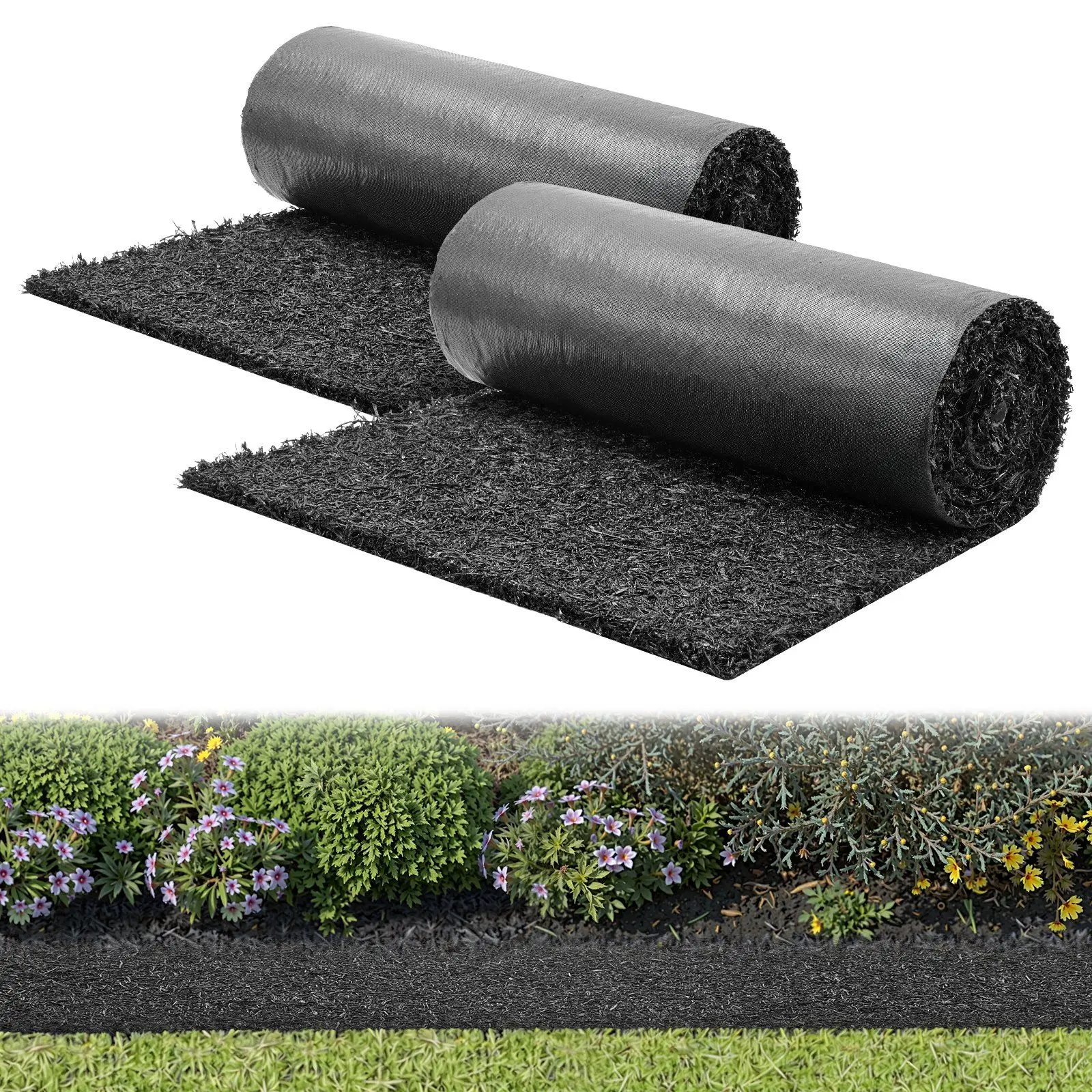 

Rubber Mulch Mat Roll 2 Rolls 96x24in Recycled Rubber 0 5 Thick Cuttable Weed Barrier for Landscaping