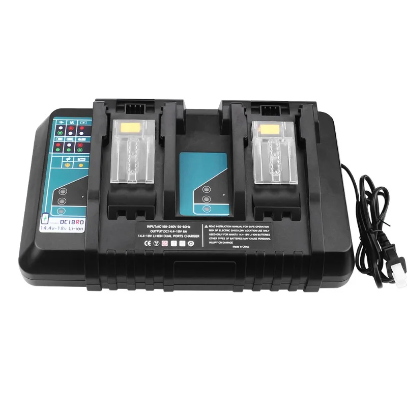 Dual-port Fast Charger Portable Lithium Battery Charging Station for Makita 14.4–18V Li-ion Batteries Power Tool Battery Charger