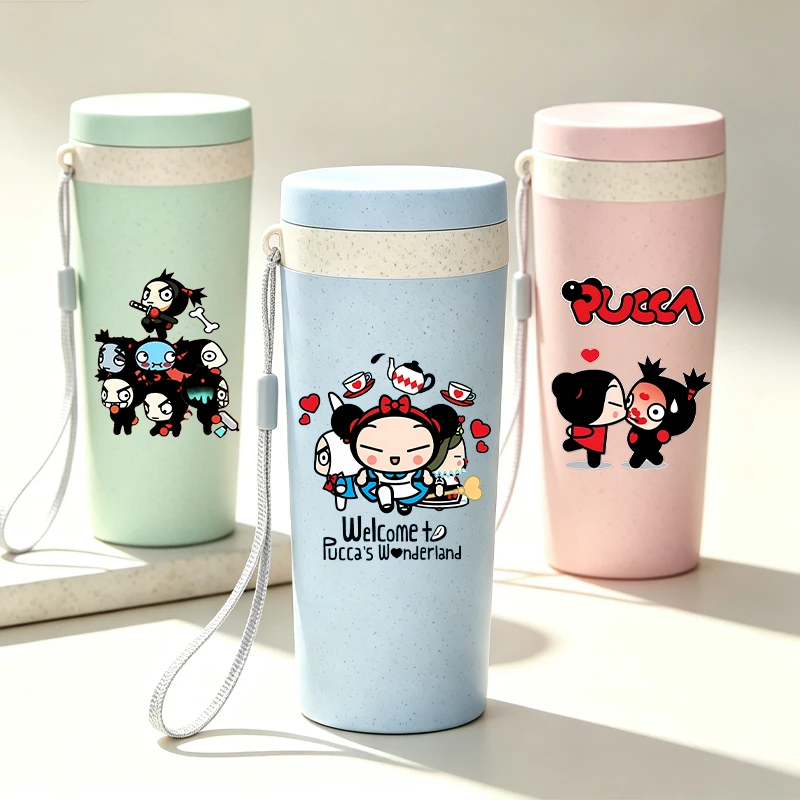 350ml P-Pucca and Garu Women Men Portable Water Bottle Cartoon Drinking Portable Outdoor Sport Water Cup Bottle Birthday Gift