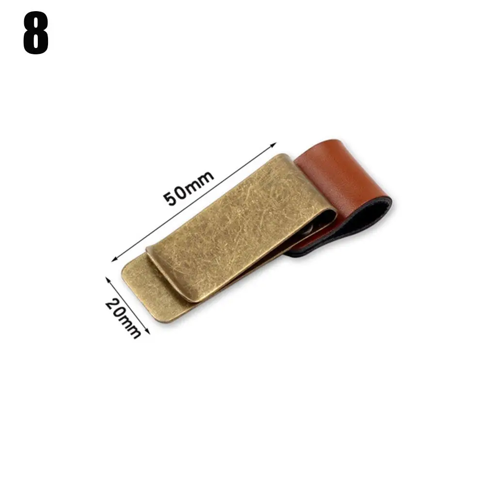 

Stationery Metal Convenient Handmade Leather Stainless Steel Clips Brass Pen Folder Notebook Holder