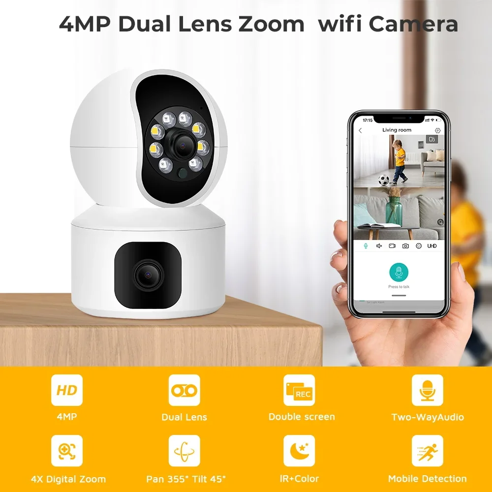 4MP 2K WIFI Camera Home Security Surveillance IP Cam Baby Pet Monitor Auto Tracker Dome Wireless Night Vision Video Recorder New