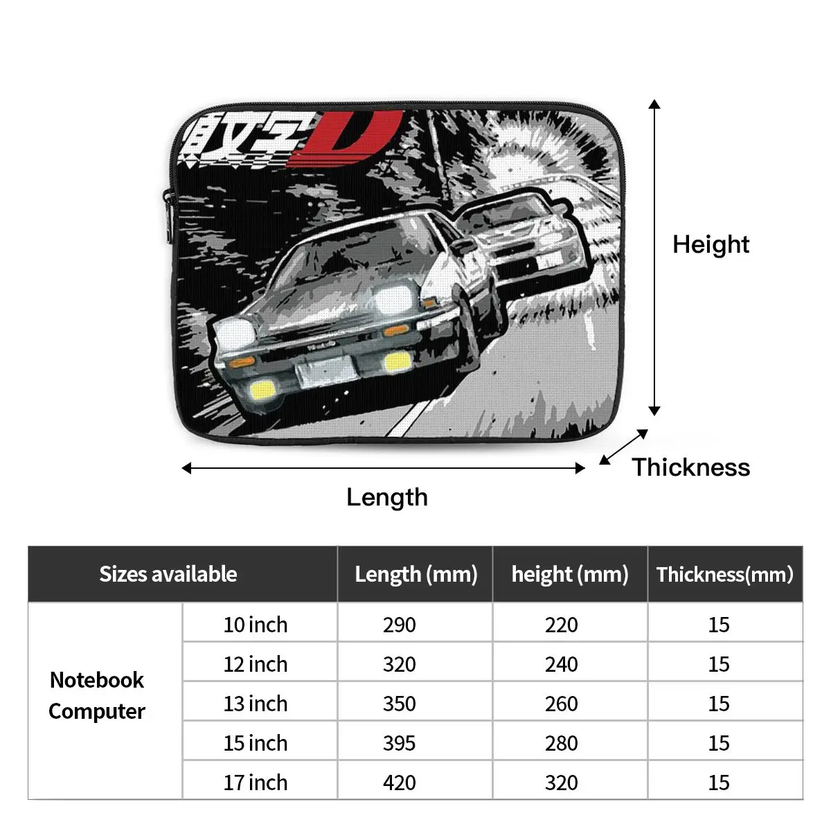 Initial D - Mountain Drift Racing AE86 Notebook Laptop Bag Case Pouch Notebook Sleeve Cover Bag Tablet Shockproof Case Bag