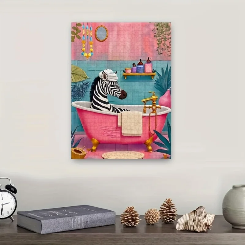 1000 قطعة من أحجية الحمار الوحشي في حمام الفقاعات للبالغين - ألوان نابضة بالحياة، عمل فني مفصل، تصميم مستطيل محمول، منزل DIY