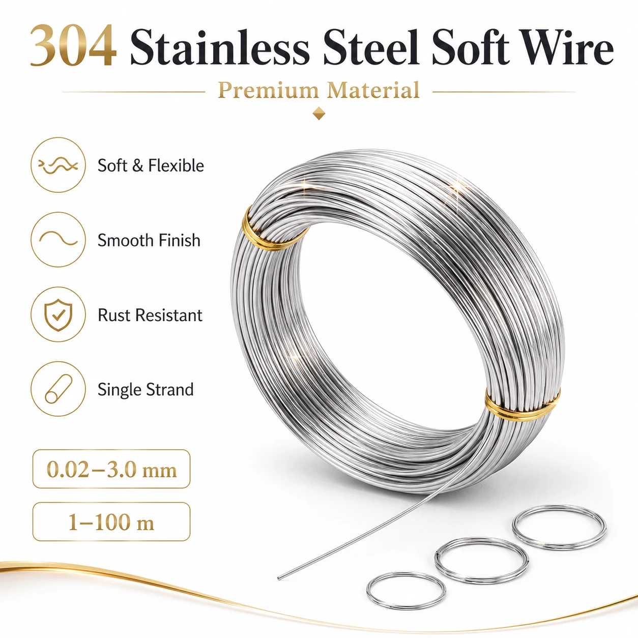 1-5Roll 304 Stainlesss Soft Wire 0.02-3mm, Single Strand Beading Rope for Jewelry Making, DIY Bracelet Necklace Craft