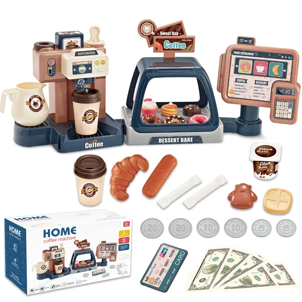 WizKidz Coffee Maker Toy Playset - Caixa registradora Sobremesas Donuts Bolos Diversão Role Play para crianças Aniversário Atividades de aprendizagem precoce