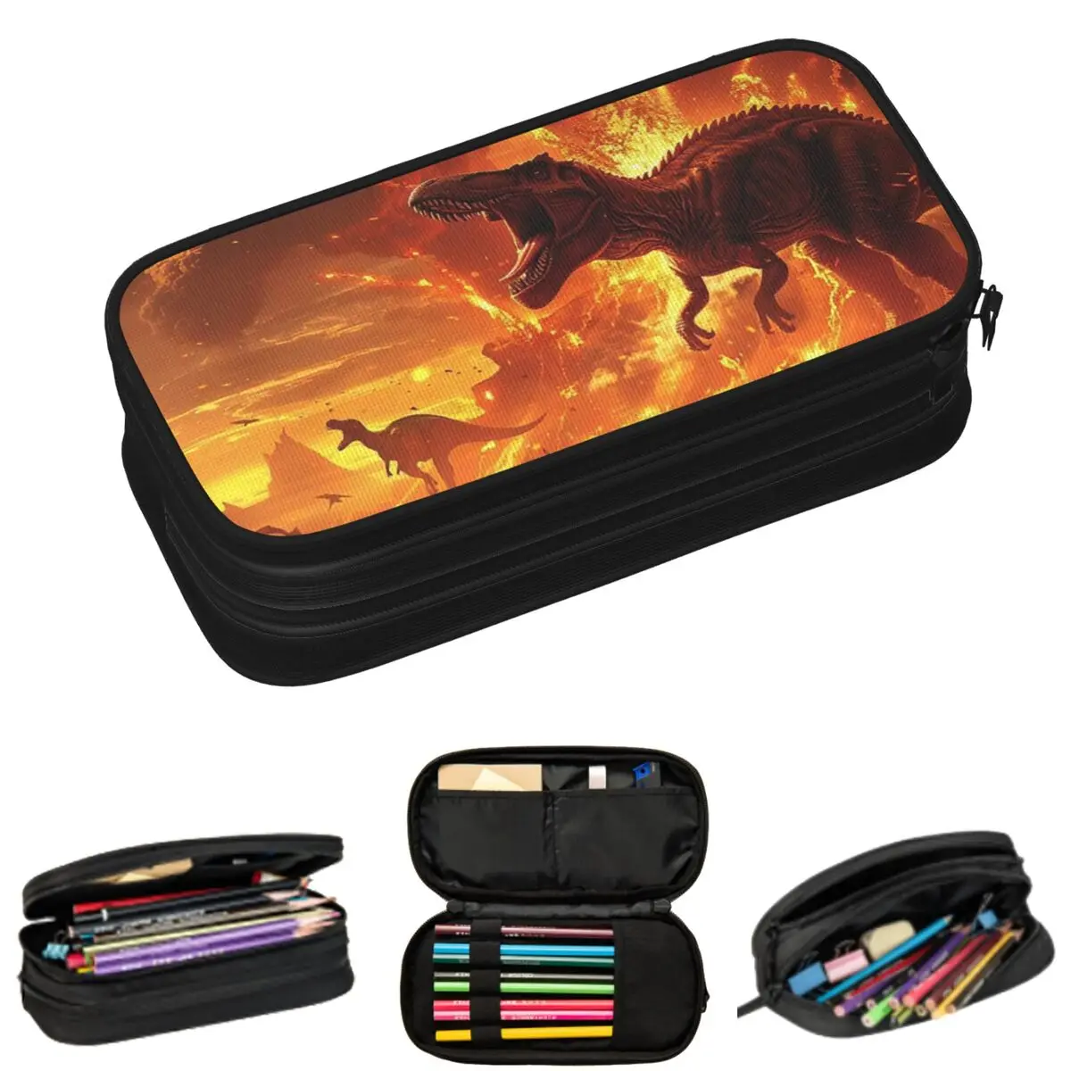 

Пеналы с принтом огненного динозавра для студентов, подарочные пеналы-коробки, пеналы-косметички большой вместимости