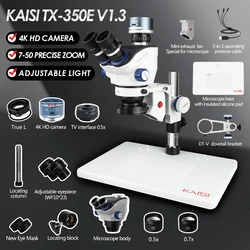 TX-350E-V1.3 Microscope 7-50x 4K Simul Focal Trinocular Stereo Microscope Electronics Phone PCB Welding Digital Microscope Tools