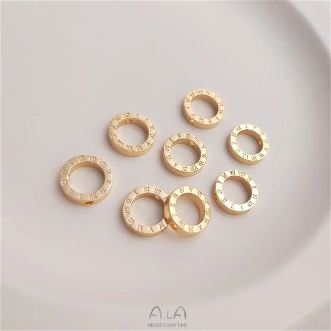 14K Gold Roman Digital Circular Double Hole Pendant Handcrafted Pendant DIY Necklace Charm Accessory Pendant D013
