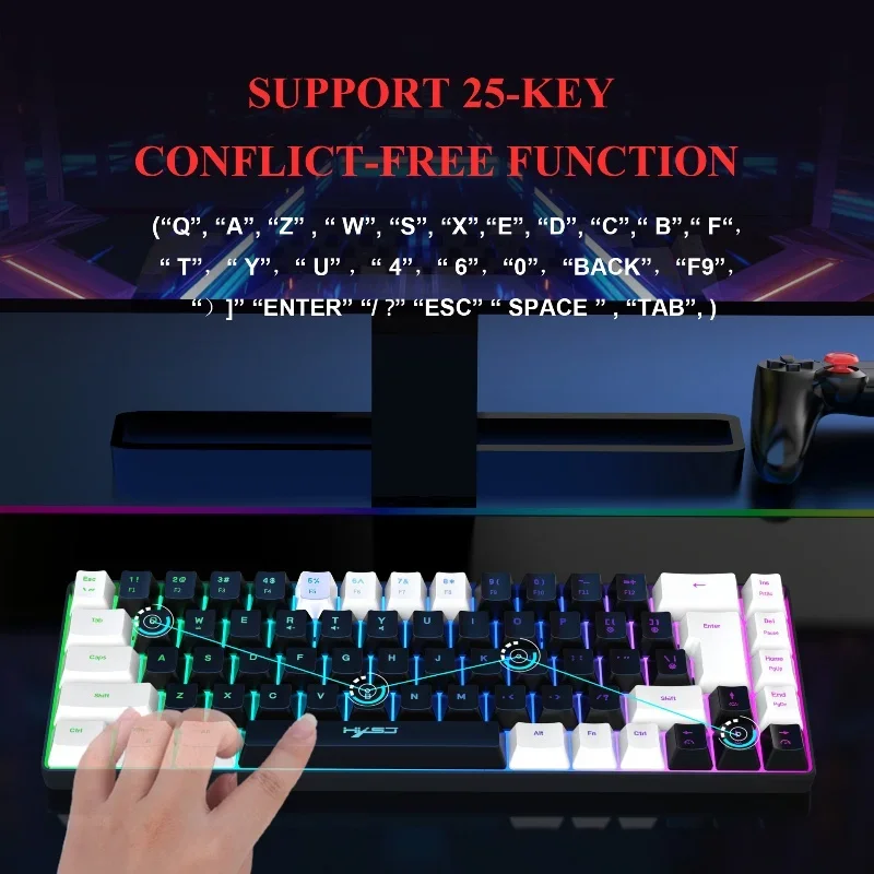 2024 New Gaming Film Keyboard 68 Key Wire Separation Rgb Backlight Multifunctional Wired Esports Gaming Office Home Keyboard