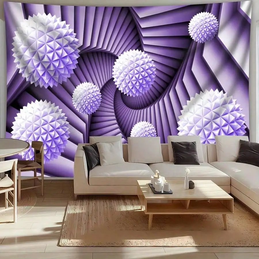 3D Abstract Wall Tapestry - Purple Stereo Geometric Sphere Art, Modern Home Decor, Living Room Bedroom, Multiple Sizes