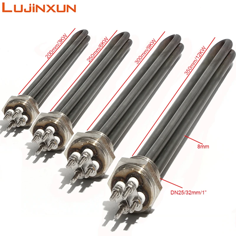 Os calefatores elétricos da água do elemento de aquecimento de lujinxun dn25 (1 ") parte 3kw/6kw/9kw/12kw 220v 304sus com óleo verde