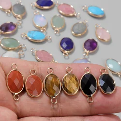 Fashion Natural Stone Pendant Oval Shape Labradorite Amethysts Opal Connector Charms For Jewelry Bracelet Earrings Necklace DIY