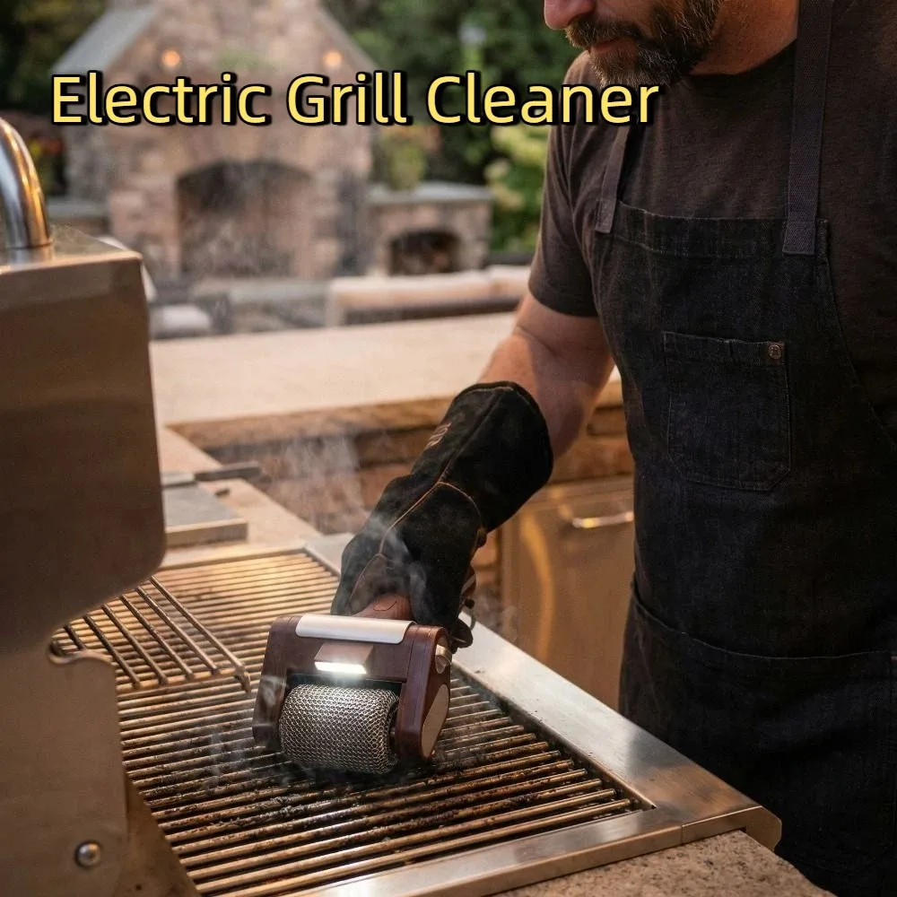 Rechargeable Electric Grill Cleaner Stainless Steel with LED Light BBQ Cleaning Brush Detachable Grill Cleaning Scrub Brush