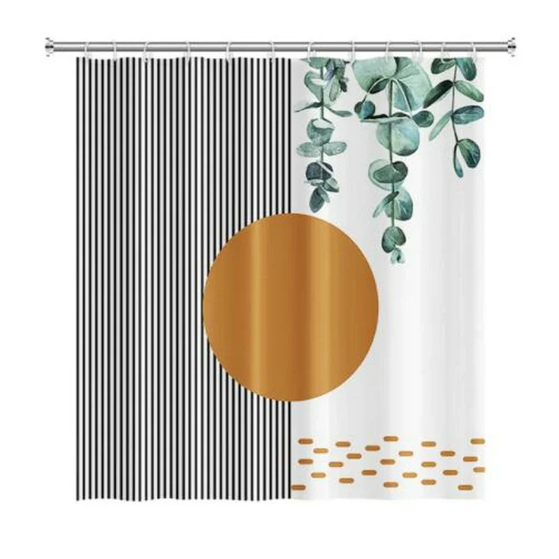 Boho Minimalist One Line Art Face Tropical Leaf Geometric Circle Rainbow Fruit Abstract Pattern Shower Curtain Waterproof Mildew