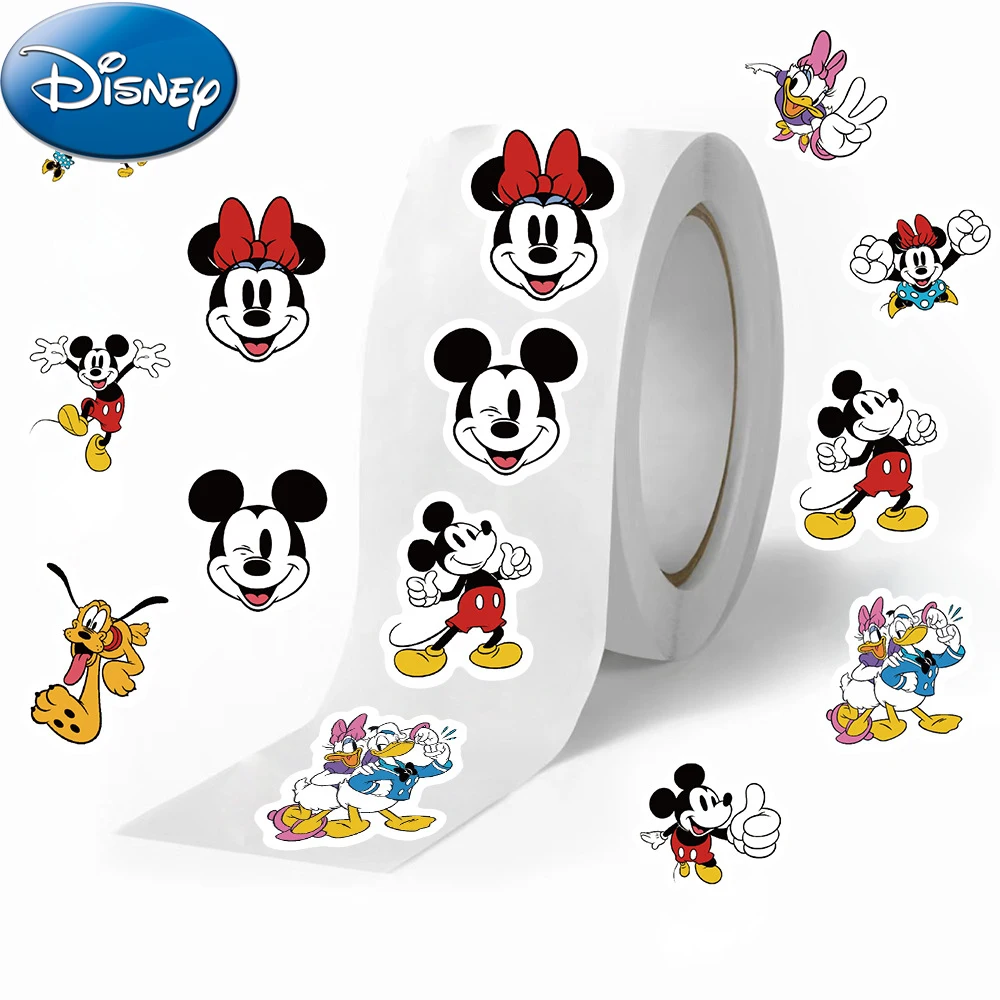 

500pcs/roll Disney Anime Mickey Mouse Sealing Stickers Cute Cartoon Sticker Water Bottle Phone Laptop Kid Reward Decals Toy Gift