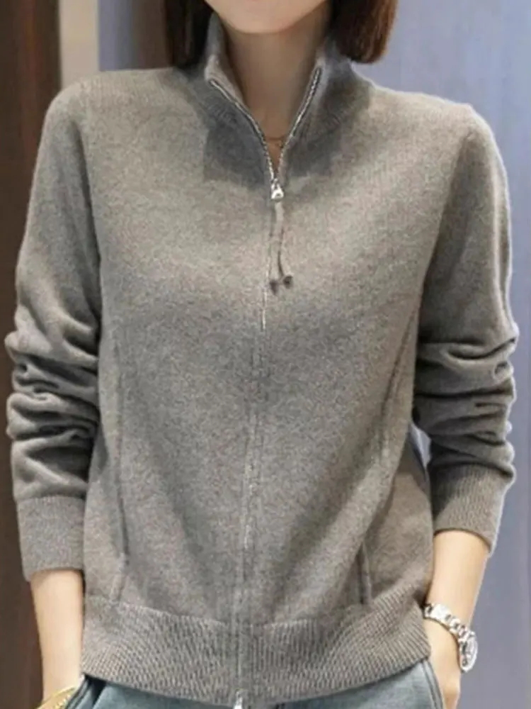 독특한 더블 지퍼 디자인 롱 스웨터 가을 겨울 신상 슬레 레저 패션 아우터웨어 엘레 스페셜