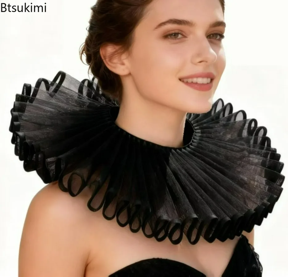 Vintage Ruffled Collar Neck Ruff Medieval Victorian Style Clown Cosplay Noble Literary Fake Collar